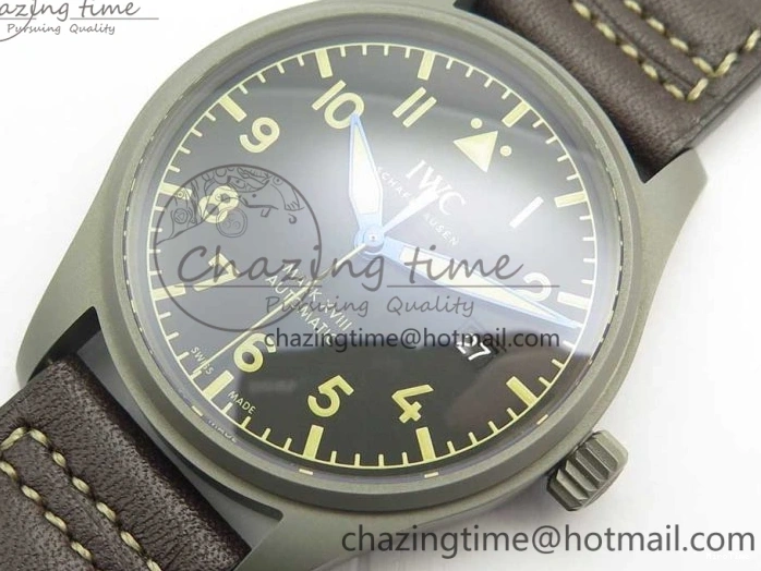 MIROTIME 0310 SmartChoice Mark XVIII IW327006 Titanium M+F 1:1 Best Edition Black Dial on Brown Leather Strap A 7145